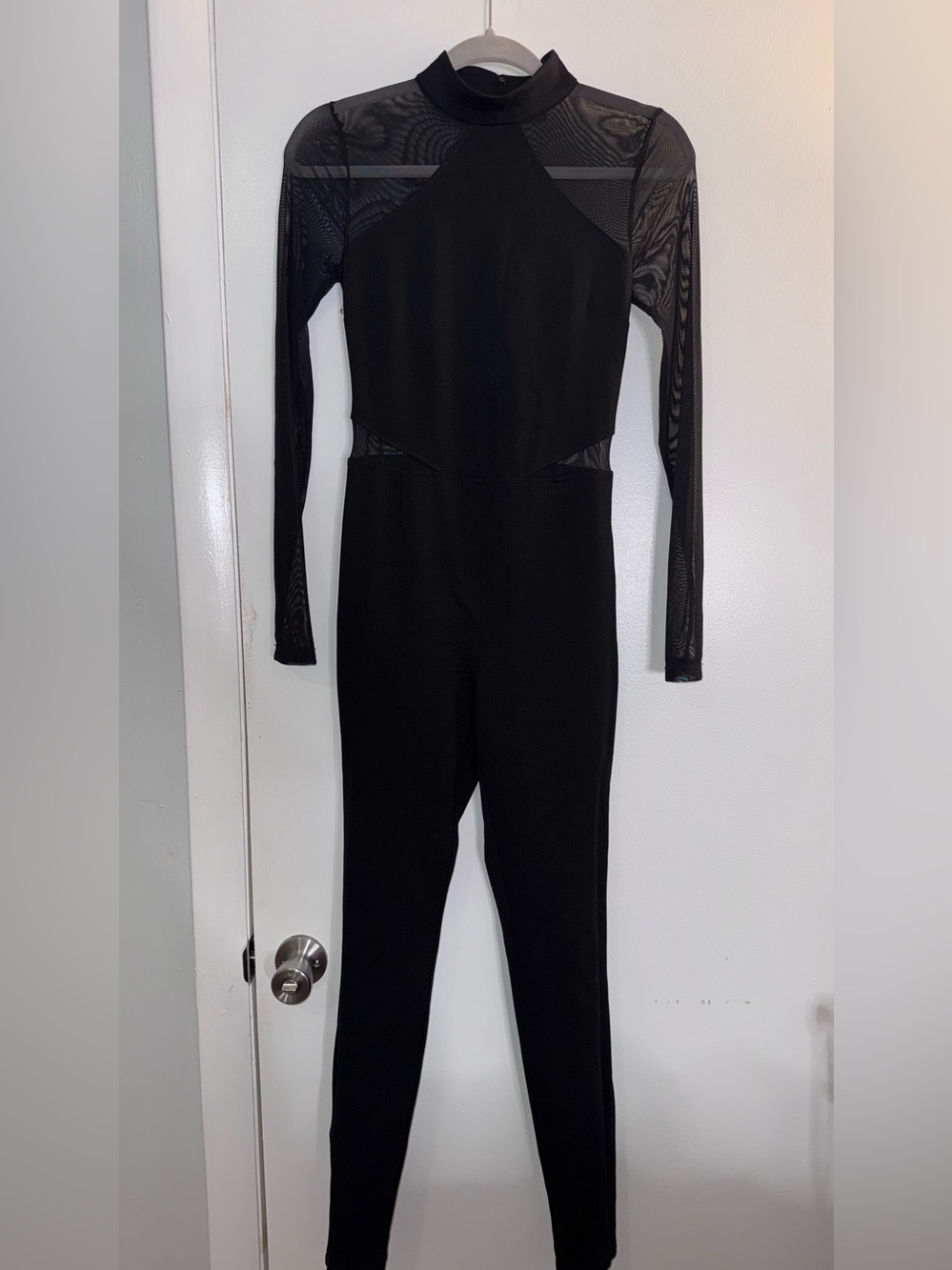 Guess Black Long-Sleeve Mesh Detail Dress